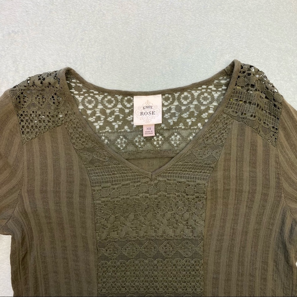 Knox Rose Olive Green Long Sleeve Crochet Blouse - Picture 13 of 16